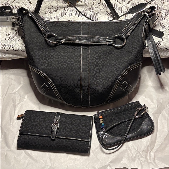 Coach Soho Y2K Black Jacquard Hobo Shoulder Trim Vintage collector quality - Picture 3 of 17